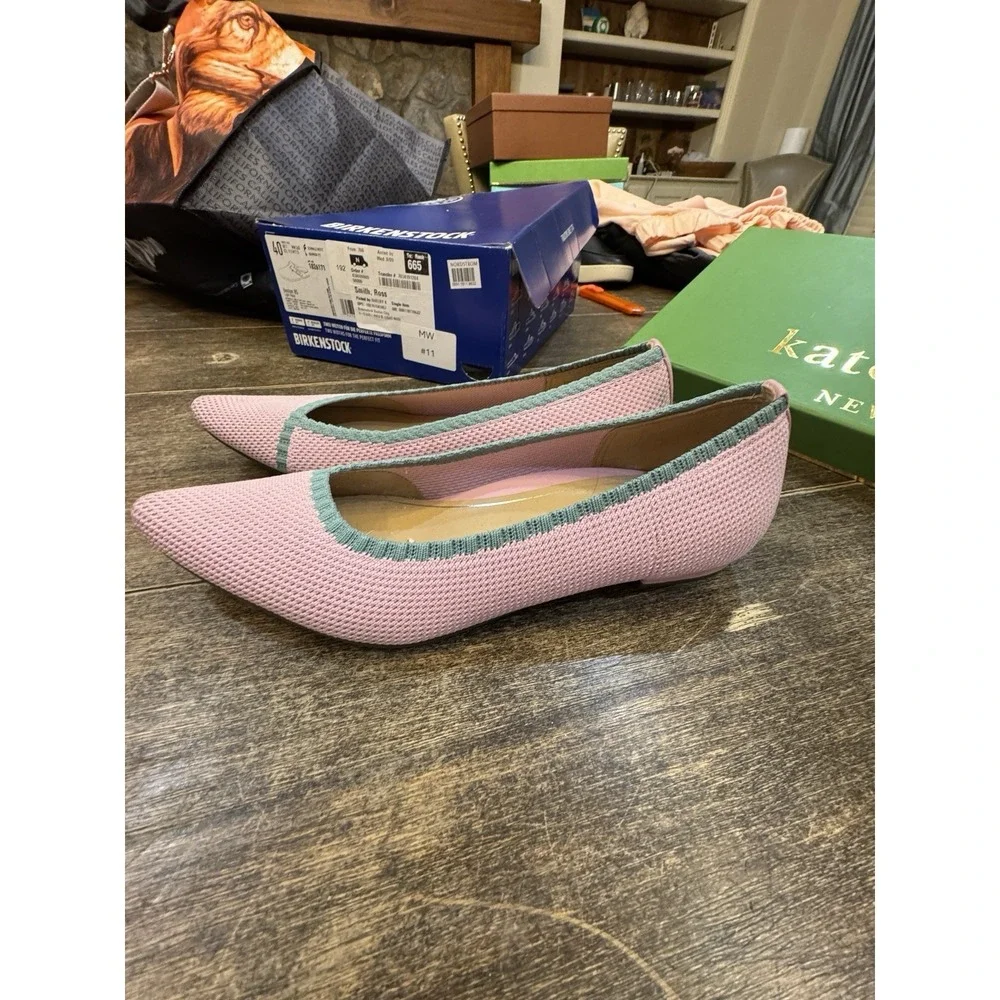 Vionic Pastel Pink Mesh Flat with Mint Trim - Picture 3 of 11